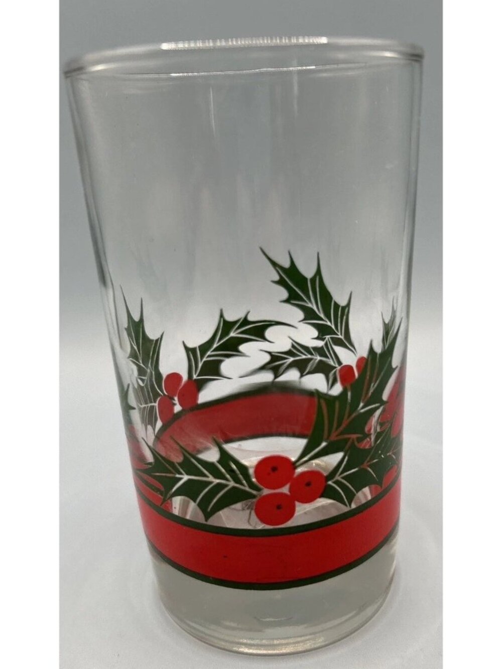 Vintage Libbey Christmas Holly and Berries Glass Highball Tumbler See Desc